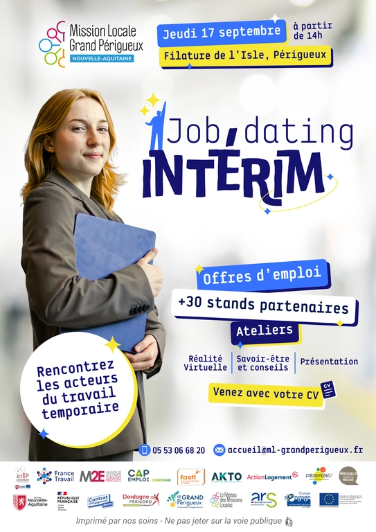 Flyer A6 Job Dating Intérim 2026 mairie_chateau_leveque_dordogne